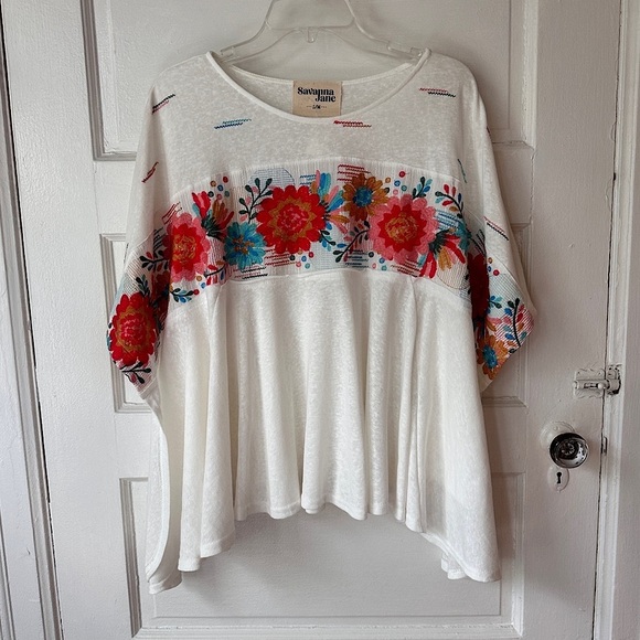 Savanna Jane Floral Embroidered Kimono Sleeve Blouse Flowy Relaxed Fit Boho - Picture 16 of 16